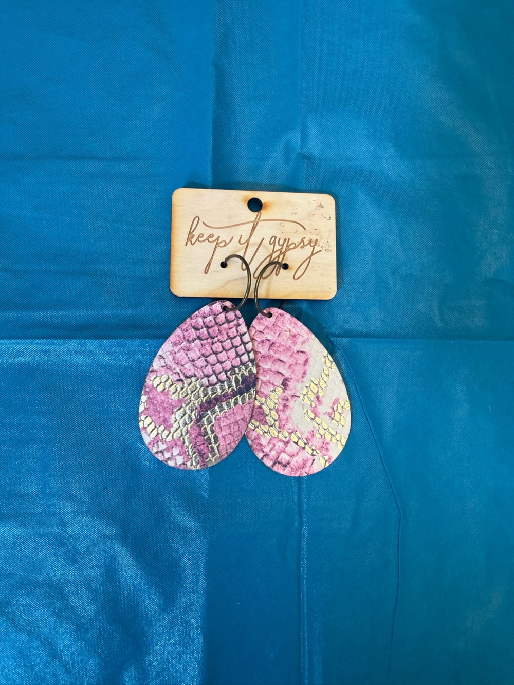 Keepy & Snips Pink Snake-Print Teardrop Earrings